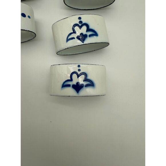 Vintage Ikea Napkin Rings Swedish Heder Kaarina Brieditis Blue & White Enamel - Picture 5 of 9